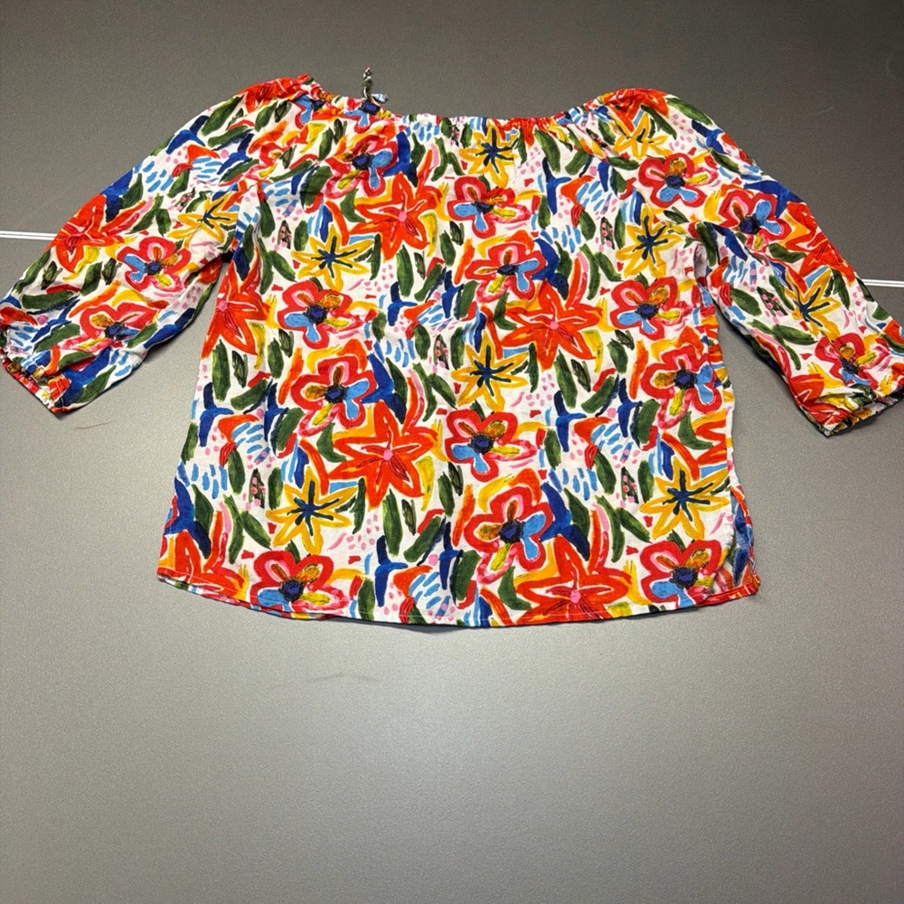 Linen Blend By Hester & Orchard Size L Cotton Linen Colorful Floral Blouse - Picture 5 of 7